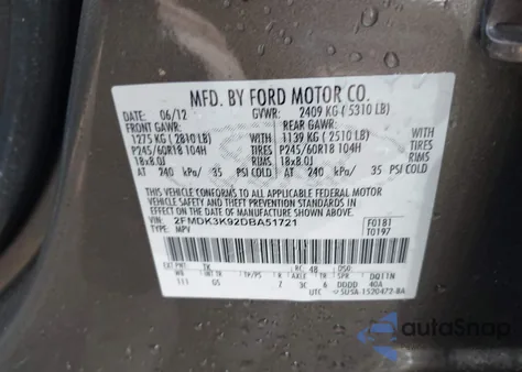 2013 Ford Edge Limited z USA, uszkodzony, nr VIN 2FMDK3K92DBA51721